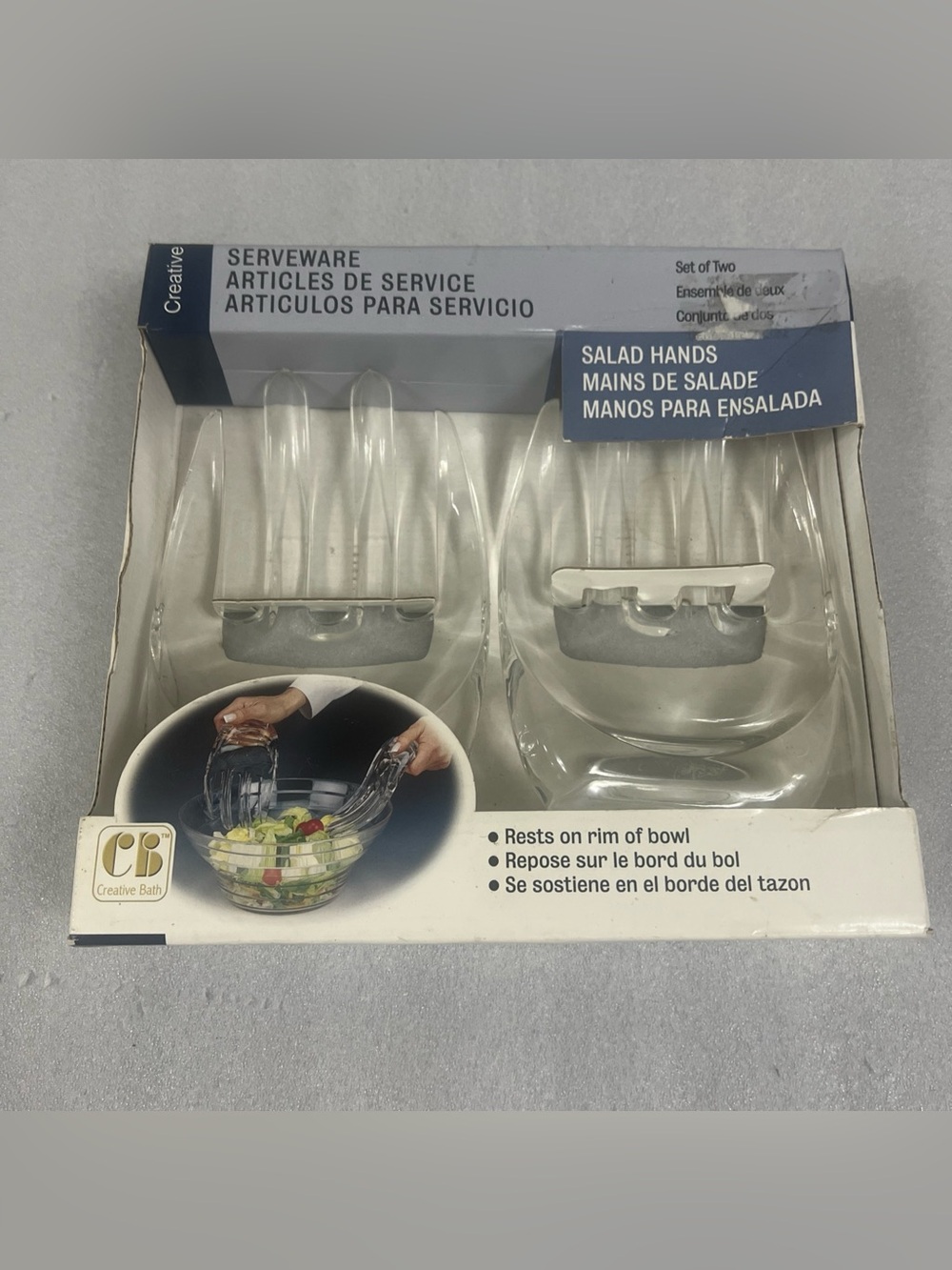 Creative Bath Salad Hands Serveware Set Clear Acrylic Rim Rest Vintage Gag 2002